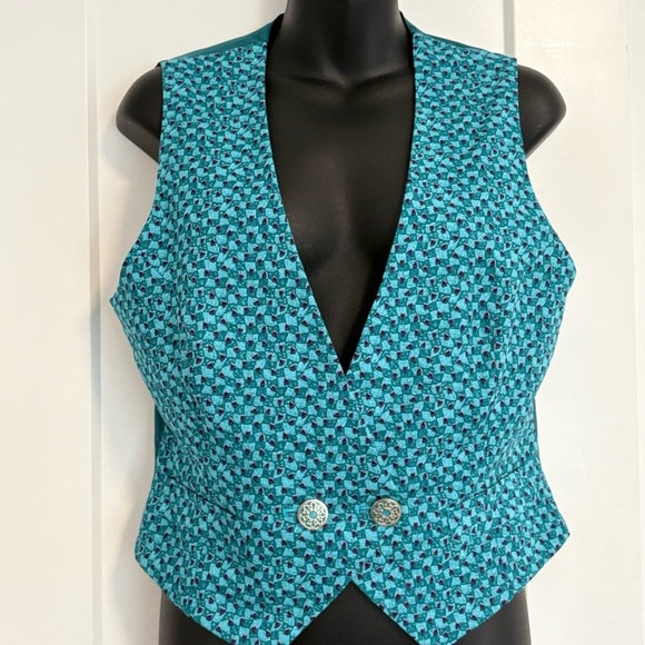 Handmade Teal Patterned Vest with Buttons Size‎ Medium - Picture 4 of 8